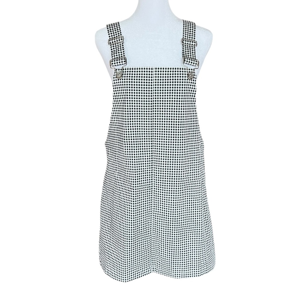 Forever 21 Gingham Pinafore Overall Dress Black White NWT M Y2K